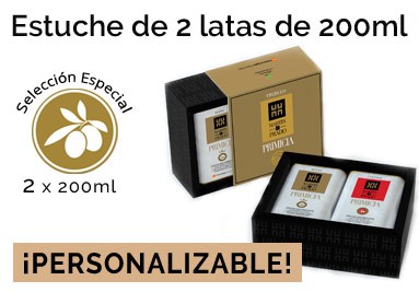 Estuche personalizable de 2 Latas de 200ml de AOVE Colección Primicia